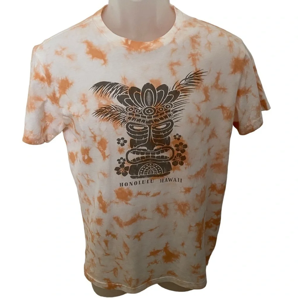 Aeropostale Hawaiian Tiki Honolulu Hawaii Orange White Tie Dye Tee Shirt S Small